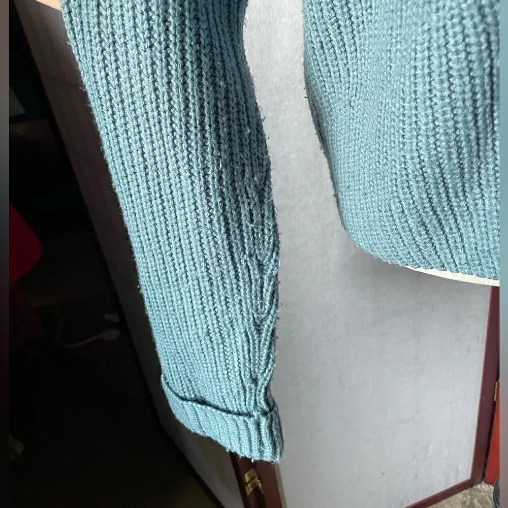 Atmosphere Blue Boat Neck Cable Knit Cropped Pullover Sweater (Size: 12)